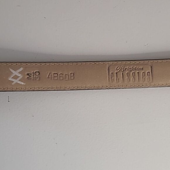 BRIGHTON 4B608 Belt Genuine Leather Lizard Embossed Brown Gold Silver Size M 30" - Picture 5 of 14